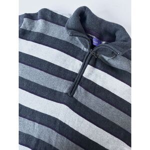ALAN‎ FLUSSER Men's Grays Plum Stripe Cashmere Cotton 1/2 Zip SWEATER Size Large